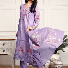Pure Cotton Floral Embroidered Kurta with Trouser & Dupatta Kurta Set