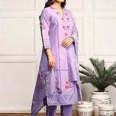 Pure Cotton Floral Embroidered Kurta with Trouser & Dupatta Kurta Set