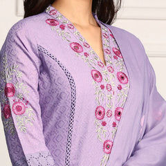 Pure Cotton Floral Embroidered Kurta with Trouser & Dupatta Kurta Set