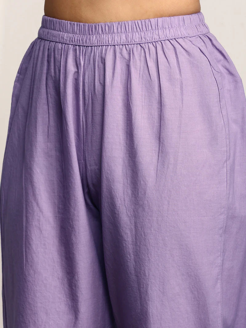 Pure Cotton Floral Embroidered Kurta with Trouser & Dupatta Kurta Set