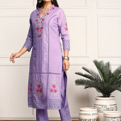 Pure Cotton Floral Embroidered Kurta with Trouser & Dupatta Kurta Set