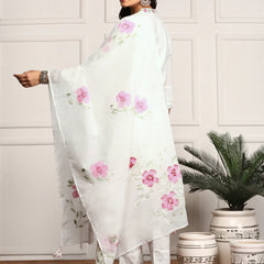 Pure Cotton Floral Embroidered Kurta with Trouser & Dupatta Kurta Set