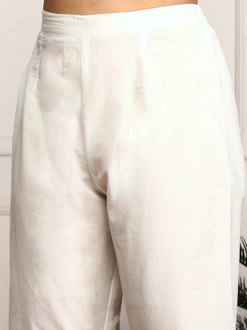 Pure Cotton Floral Embroidered Kurta with Trouser & Dupatta Kurta Set