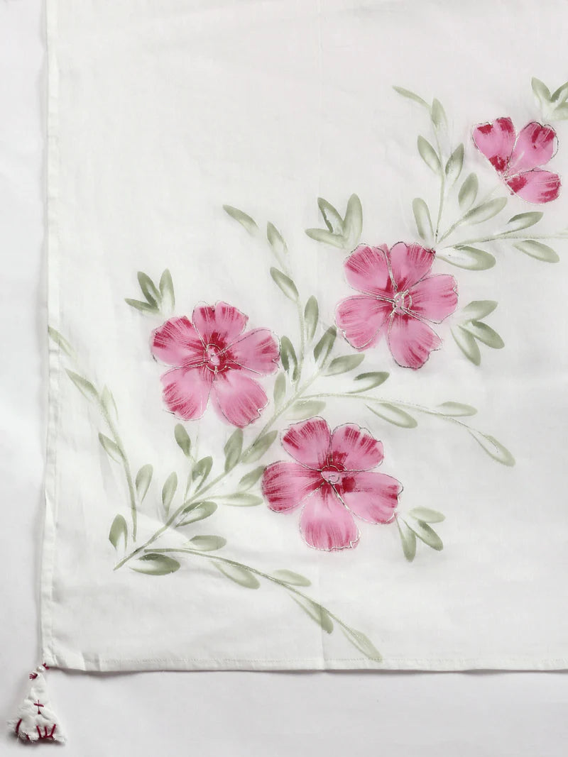 Pure Cotton Floral Embroidered Kurta with Trouser & Dupatta Kurta Set