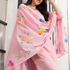 Women Floral Embroidered Regular Thread Work Pure Cotton Kurta with Trousers & With Dupatta