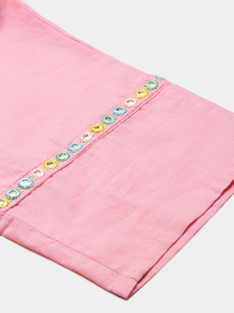 Women Floral Embroidered Regular Thread Work Pure Cotton Kurta with Trousers & With Dupatta