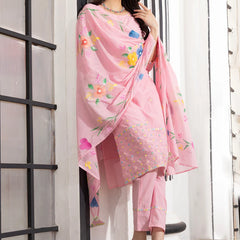 Women Floral Embroidered Regular Thread Work Pure Cotton Kurta with Trousers & With Dupatta