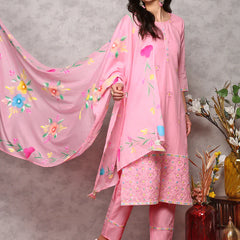 Women Floral Embroidered Regular Thread Work Pure Cotton Kurta with Trousers & With Dupatta