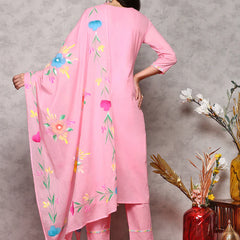 Women Floral Embroidered Regular Thread Work Pure Cotton Kurta with Trousers & With Dupatta