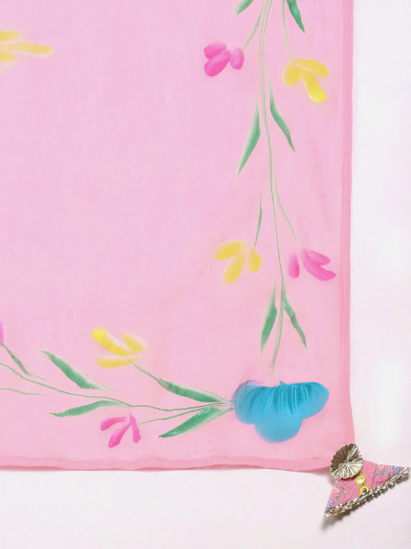 Women Floral Embroidered Regular Thread Work Pure Cotton Kurta with Trousers & With Dupatta