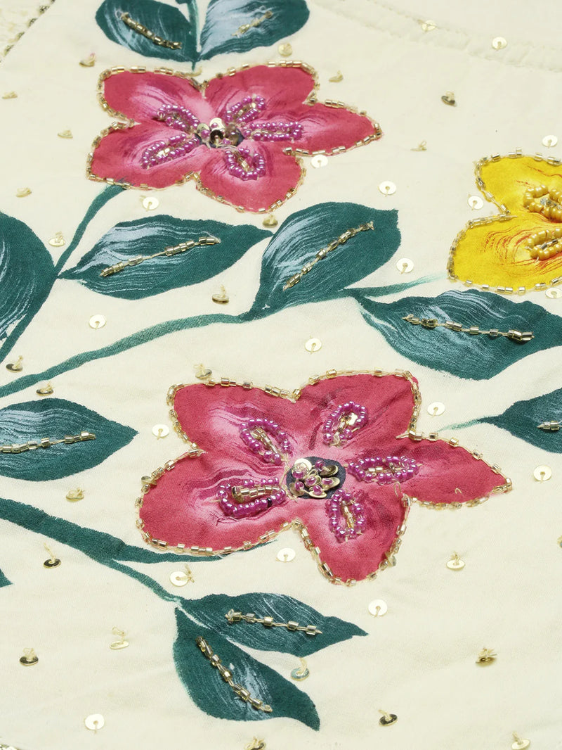 Hand Printed Schiffli Pure Cotton Kurta With Trousers & Dupatta Kurta Set