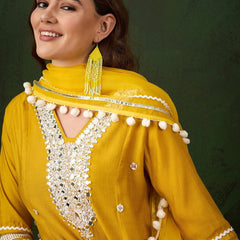 Embroidered Anarkali Kurta & Trousers With Dupatta