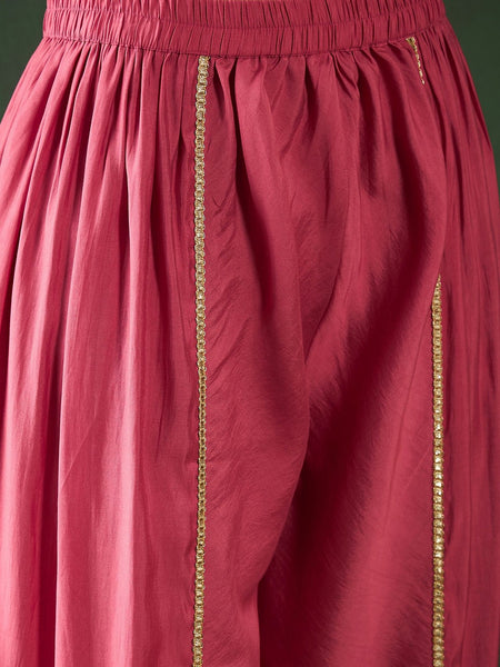Floral Embroidered Mirror Work Straight Kurta With Dhoti Pant