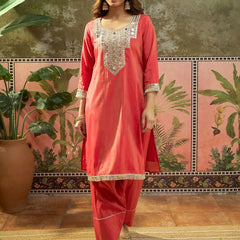 Floral Embroidered & Sequin Work Kurta With Farshi Salwar & Dupatta Kurta Set