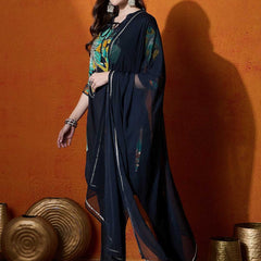 Floral Embroidered Sequinned Kurta With Trouser And Dupatta