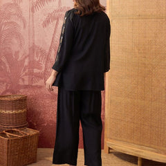 Fuchsia Embroidered Top With Jacket & Trouser Co-Ords