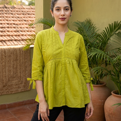 Ethnic Motifs Yoke Design Pure Cotton Short Kurti