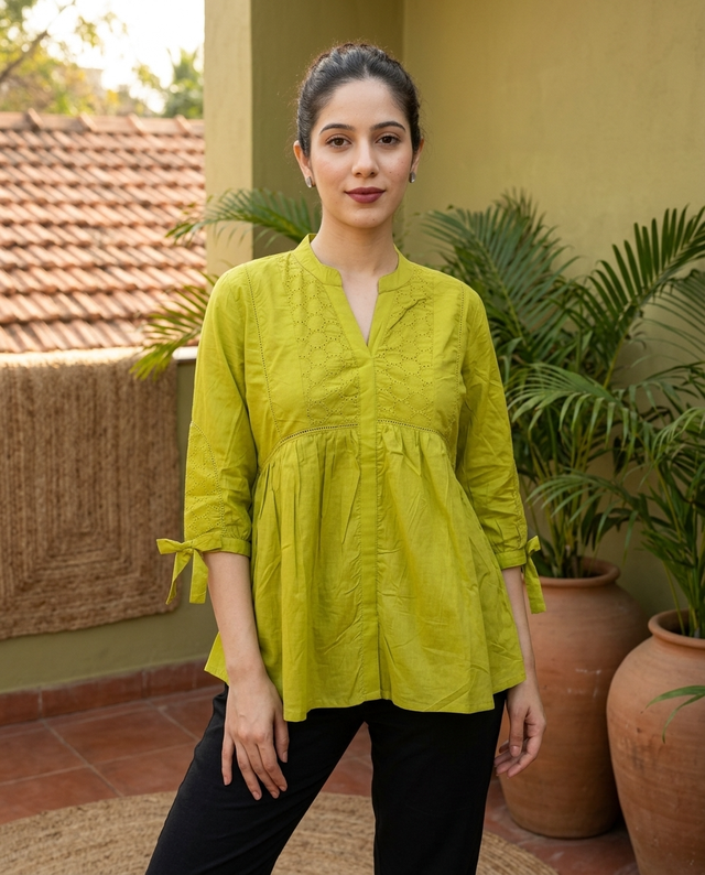Ethnic Motifs Yoke Design Pure Cotton Short Kurti