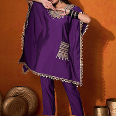 Ethnic Motifs Yoke Design Embroidered Kaftan Kurta & Trousers