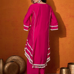 Floral Embroidered Regular Mirror Work A-Line Kurta with Palazzo
