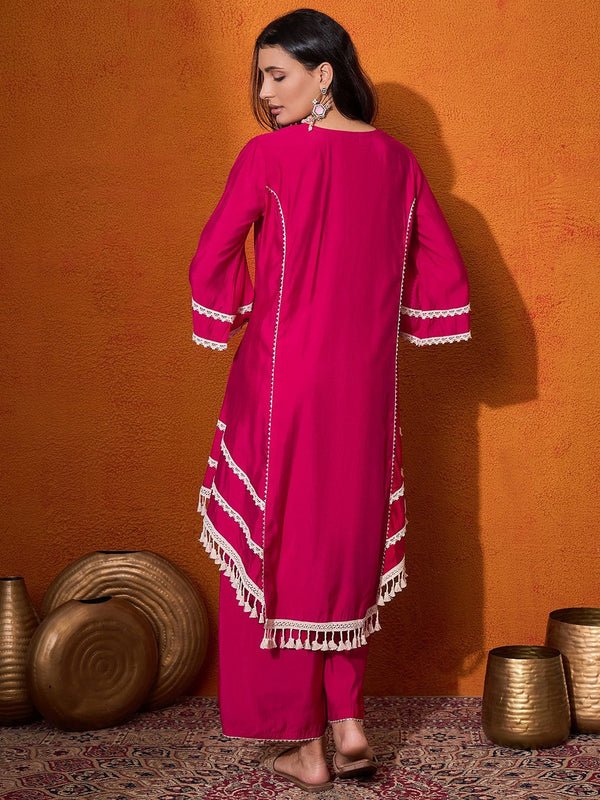 Floral Embroidered Regular Mirror Work A-Line Kurta with Palazzo