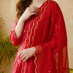 Black Floral Embroidered Mirror Work A-Line Kurta With Trousers & Dupatta