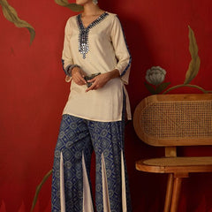 Floral Embroidered Tunic With Printed Palazzo Co-Ords Set