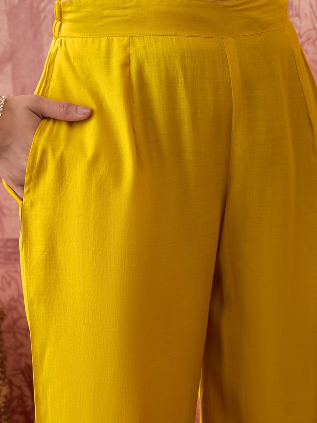 Floral Embroidered & Sequinned Straight Kurta With Trouser & Dupatta Kurta Set