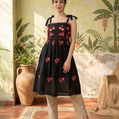 Floral Embroidered Thread Work A-Line Midi Dresss