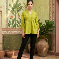 Ethnic Motifs Yoke Design Pure Cotton Short Kurti