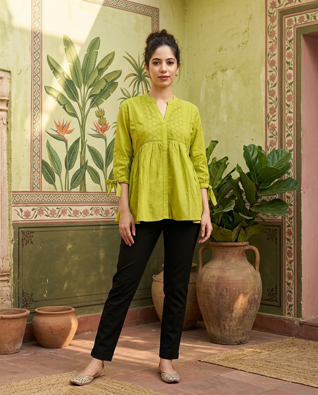 Ethnic Motifs Yoke Design Pure Cotton Short Kurti