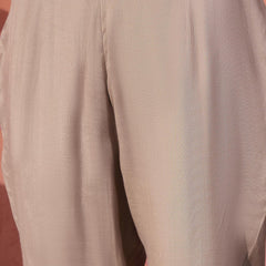 Beige Yoke Design Beads And Stones Round Neck Kaftan Kurta With Trousers