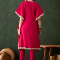 Geometric Embroidered & Mirror Work Kaftan Kurta With Trouser