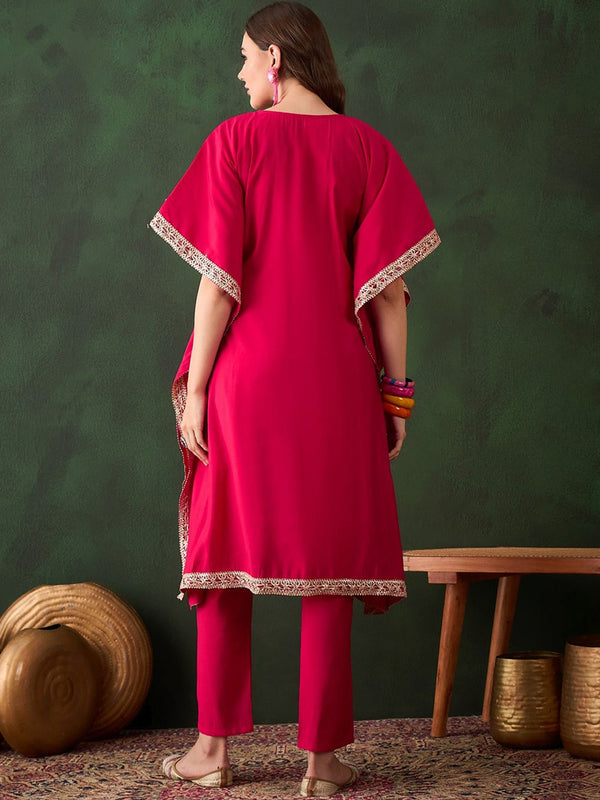 Geometric Embroidered & Mirror Work Kaftan Kurta With Trouser
