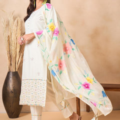 Floral Embroidered Pure Cotton Kurta With Trousers And Dupatta