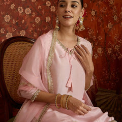 Pink Embroidered Straight Kurta With Farsi Salwar & Dupatta
