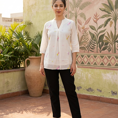 Floral Embroidered Staright Short Kurti