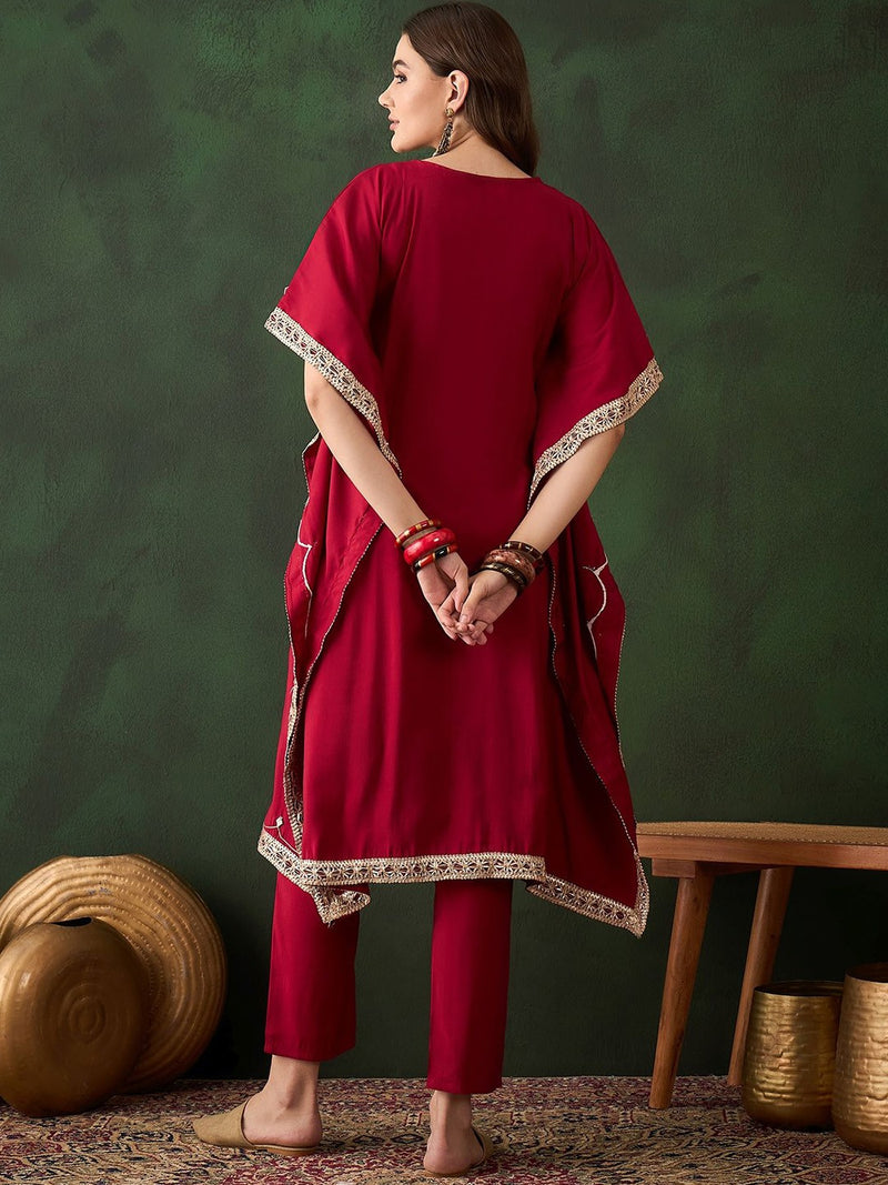 Geometric Embroidered & Mirror Work Kaftan Kurta With Trouser