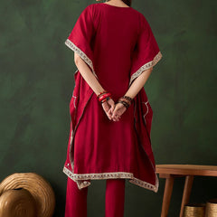 Geometric Embroidered & Mirror Work Kaftan Kurta With Trouser