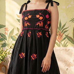 Floral Embroidered Thread Work A-Line Midi Dresss