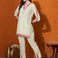Abstract Embroidered Pure Cotton Top With Trouser Co-Ords