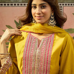 Floral Embroidered Straighte Kurta With Trouser & Dupatta  Kurta Set