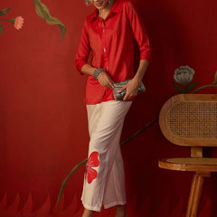 Rust Self Design Shirt Collar Tunic & Trouser Co-Ords