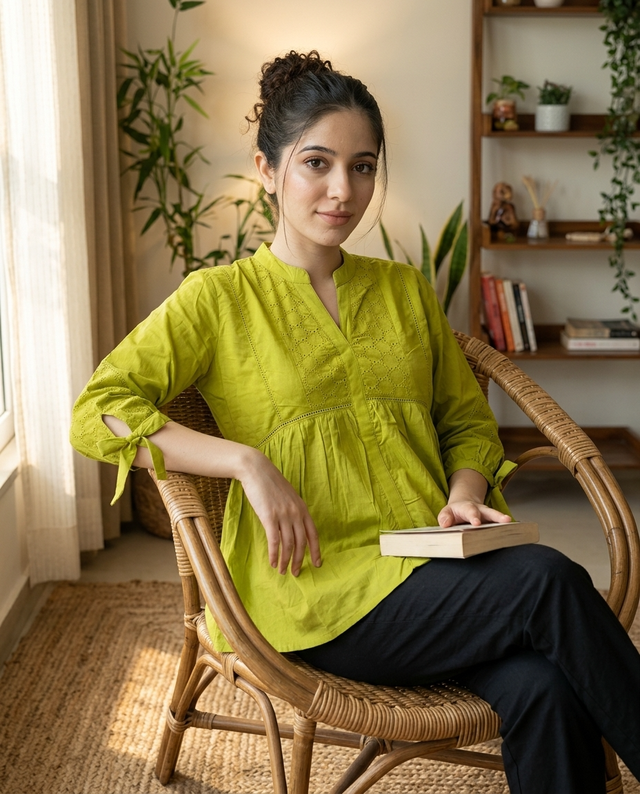 Ethnic Motifs Yoke Design Pure Cotton Short Kurti