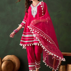 Embroidered Anarkali Kurta & Trousers With Dupatta