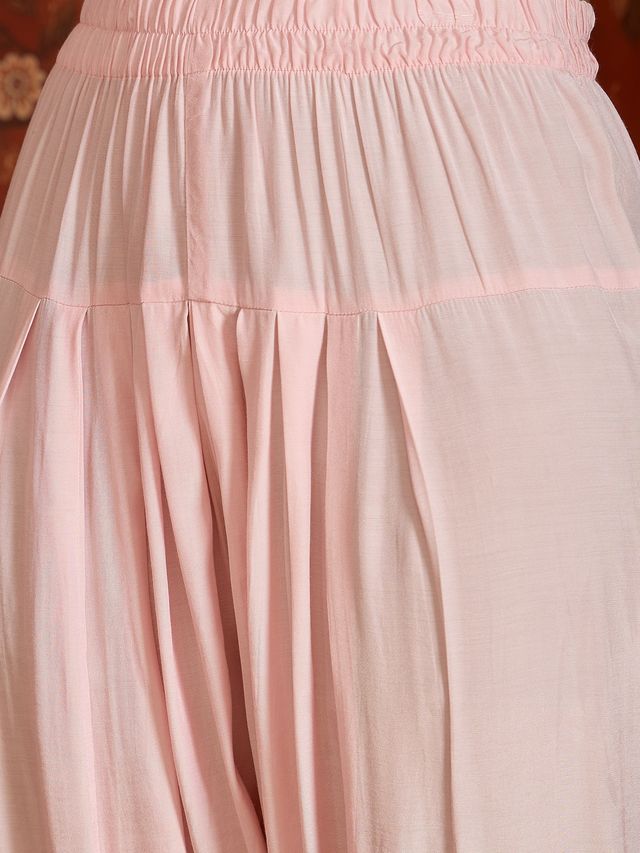 Pink Embroidered Straight Kurta With Farsi Salwar & Dupatta