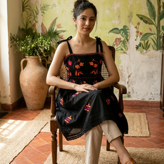 Floral Embroidered Thread Work A-Line Midi Dresss