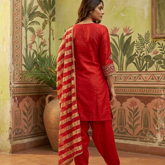 Floral Embroidered & Mirror Work Straight Kurta With & Farsi Salwar & Dupatta