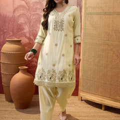 Off White Floral Embroidered & Sequin Work  Kurta With Trouser & Dupatta Kurta Set