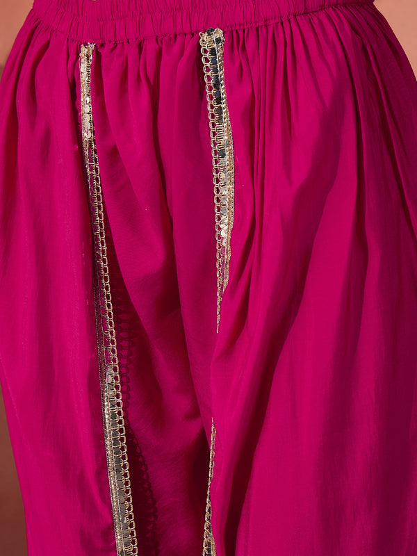 Pink Floral Printed Kaftan Kurta & Dhoti Pant Set